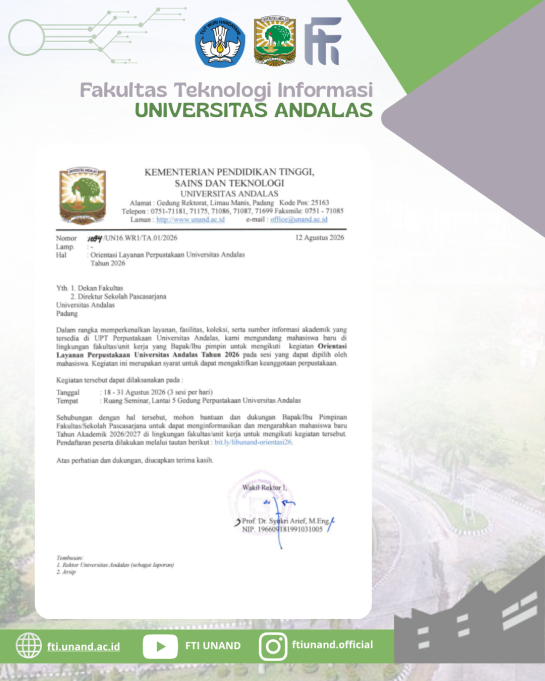 [PENGUMUMAN] Orientasi Layanan Perpustakaan Universitas Andalas Tahun 2026