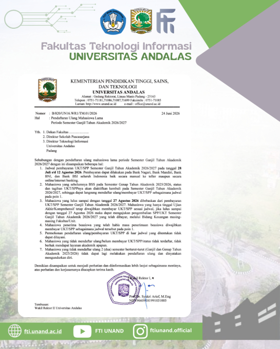 Informasi Pendaftaran Ulang Mahasiswa Lama Semester Ganjil TA 2026/2027
