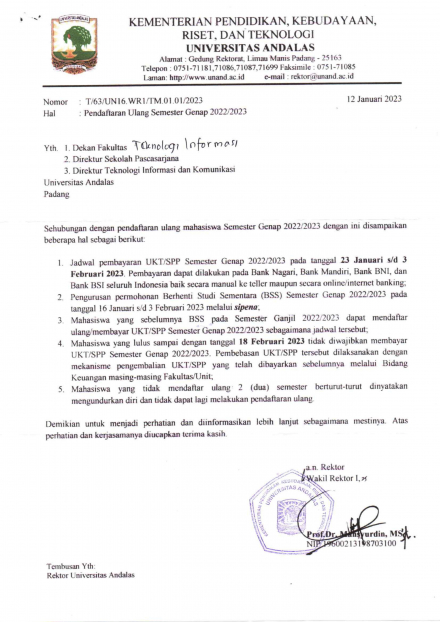 Pendaftaran Ulang Semester Genap T.A 2022/2023