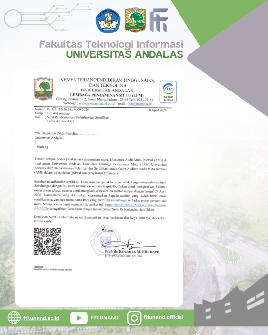 LPM Universitas Andalas Buka Pelatihan dan Sertifikasi Calon Auditor AMI Tahun 2026