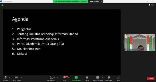 FTI Adakan Acara Pertemuan dengan Orang Tua Mahasiswa Angkatan 2023