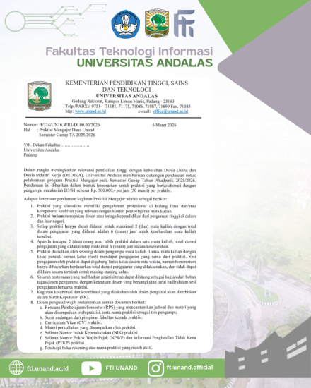 Dibuka! Program Praktisi Mengajar Pendanaan Universitas Andalas Semester Genap TA 2025/2026